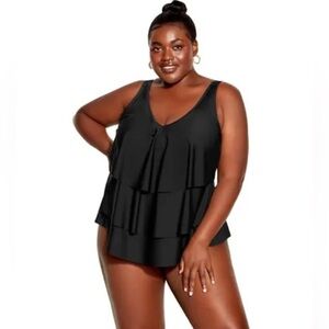 Avenue Women's Plus Size V Tiered one piece swimsuit